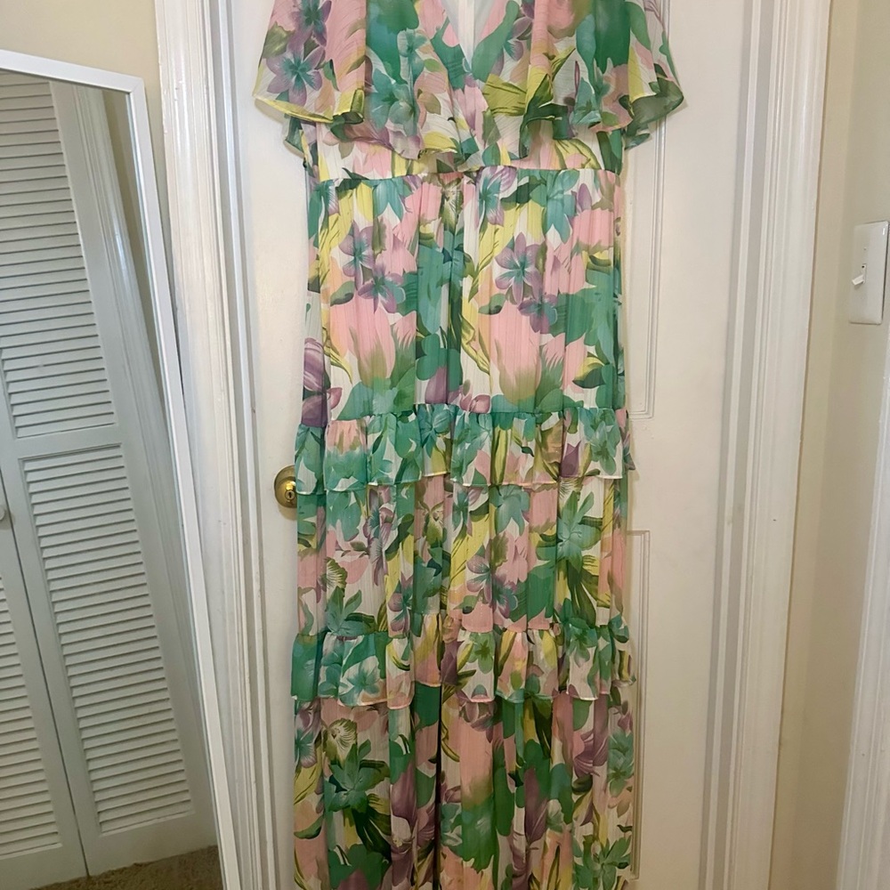 Boohoo Multicolor Floral Ruffle Maxi Dress
